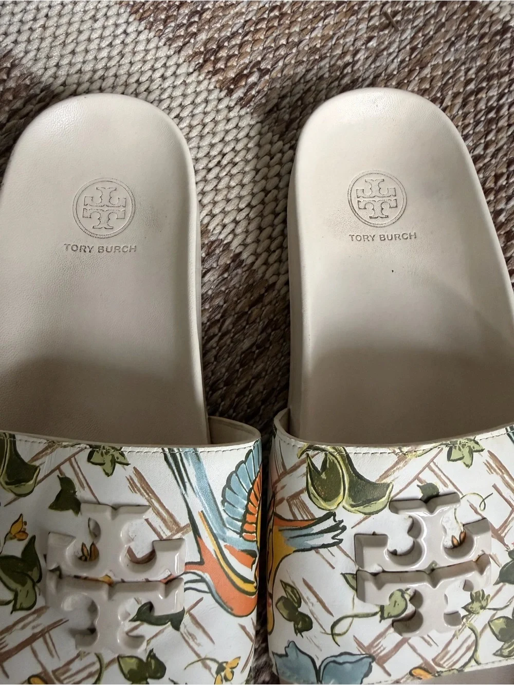 Tory Burch Cream Floral Print Slide Sandals